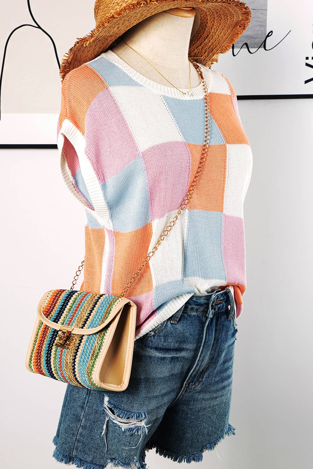 Color Block Cap Sleeve Sweater Top