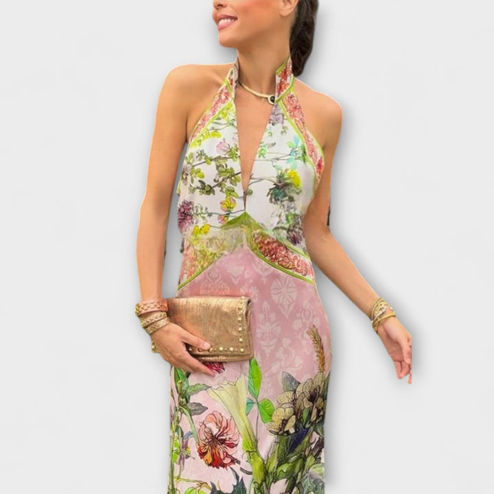 Ayla - Floral Print Sleeveless Maxi Dress with Open Back