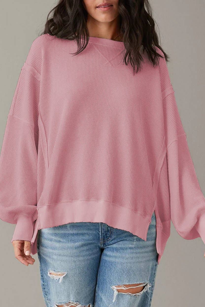 Waffle Long Sleeve Oversized Top