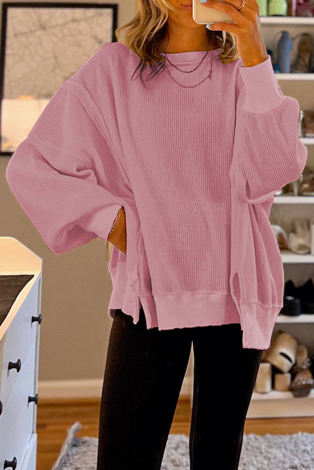 Waffle Long Sleeve Oversized Top