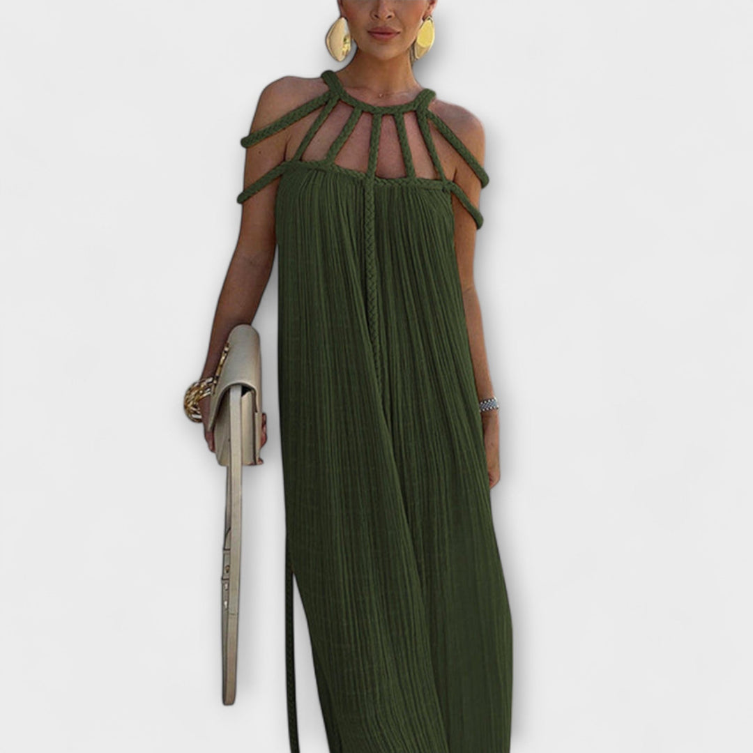 Briar - Elegant Maxi Dress in Linen Blend with Draped Straps
