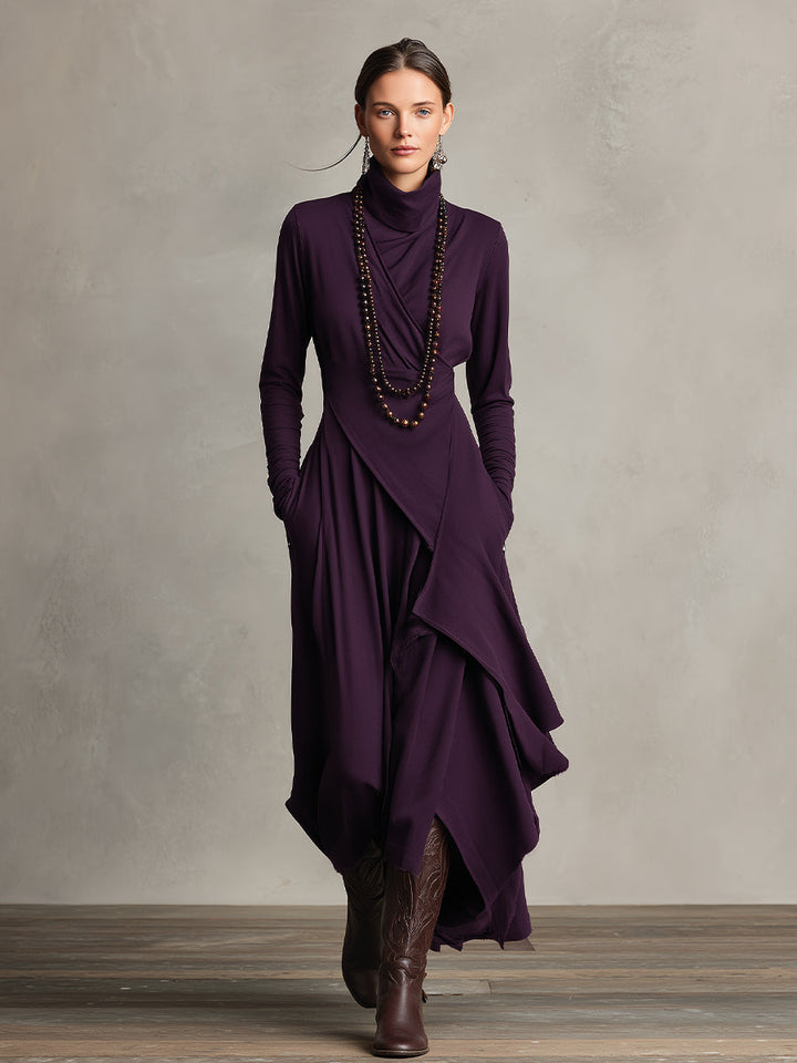 Natalia | Asymmetrical Knit Maxi Dress with Roll Neck