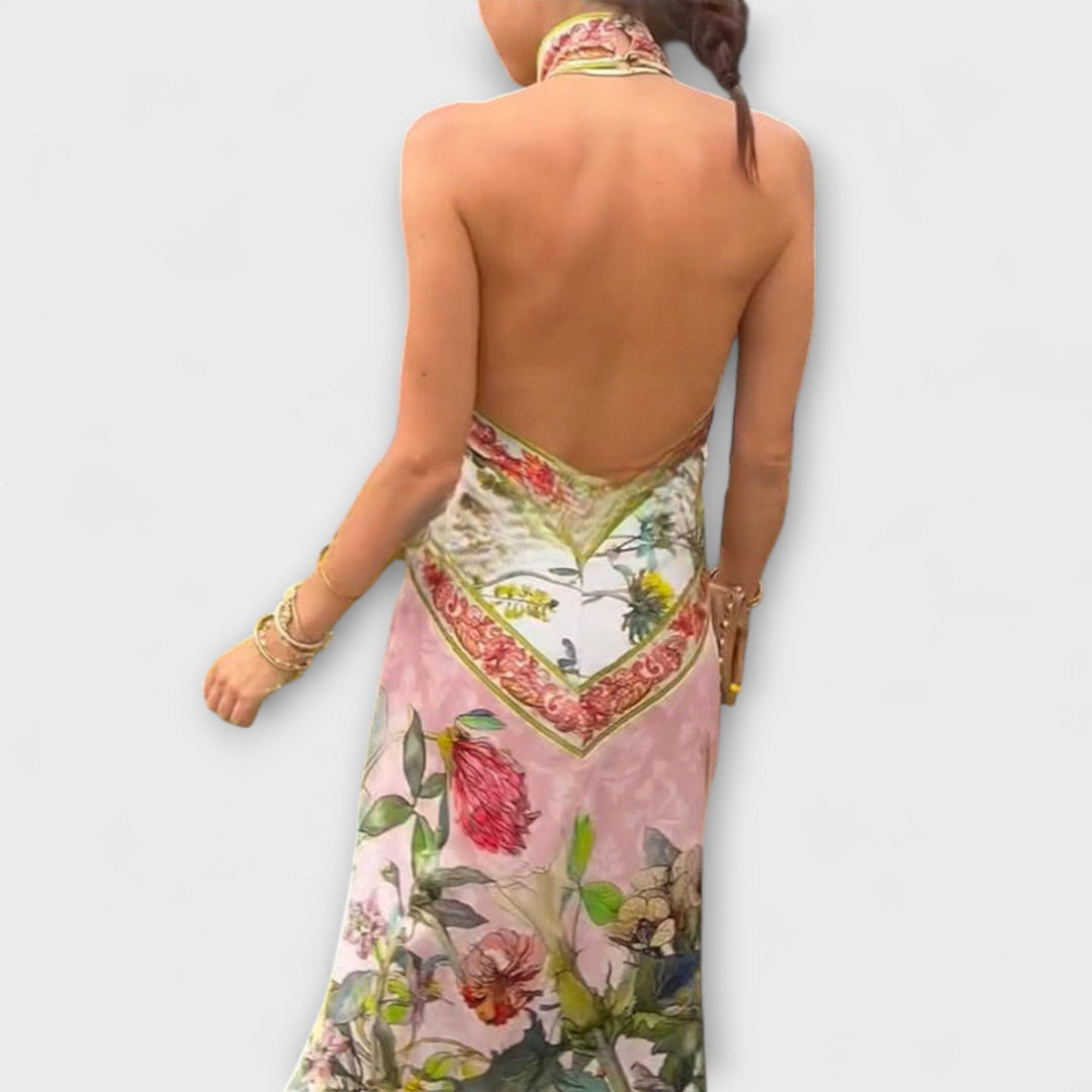Ayla - Floral Print Sleeveless Maxi Dress with Open Back