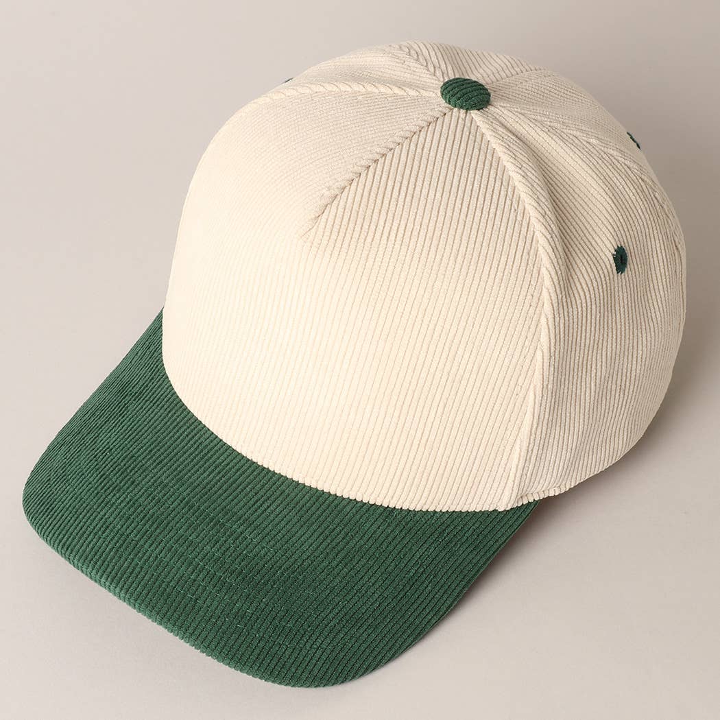 Plain Two Tone Corduroy 5 Panel Baseball Cap