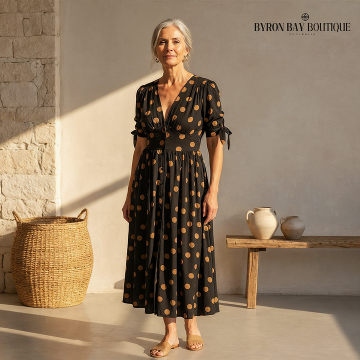 Bellamy - V-Neck Dress with Polka Dot Print