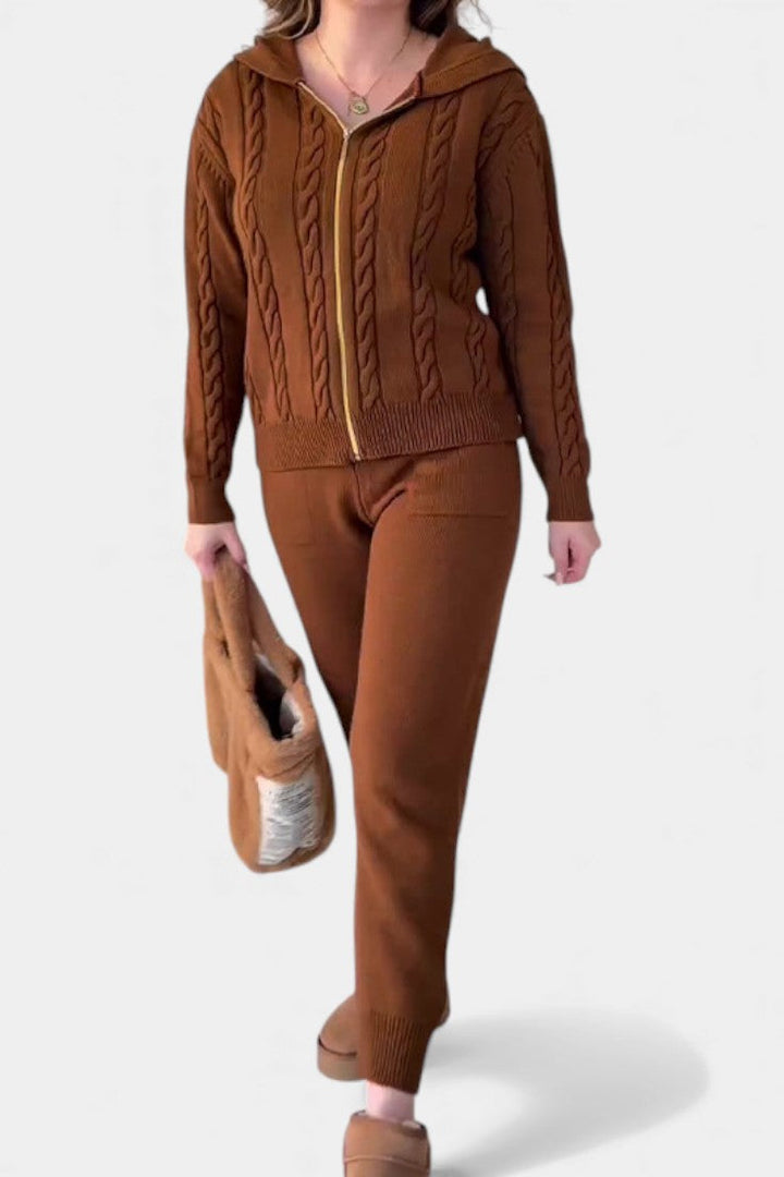 Perdita Casual Cardigan & Twisted Jacquard Sweater Set