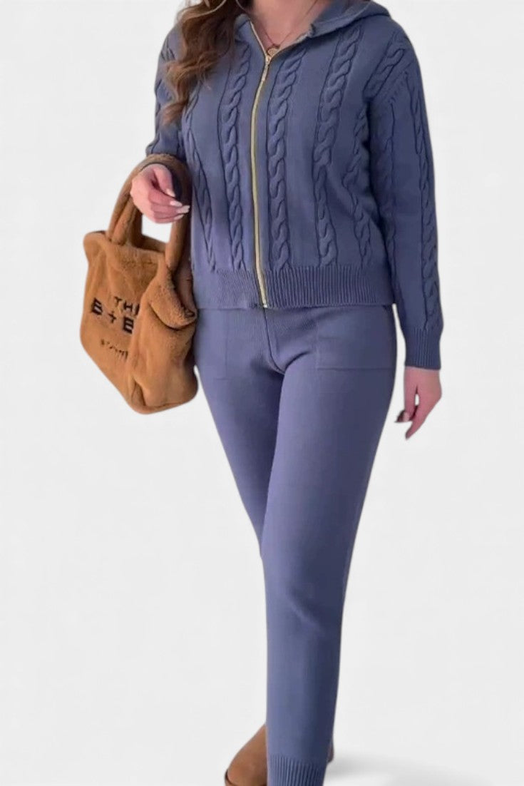 Perdita Casual Cardigan & Twisted Jacquard Knit Set