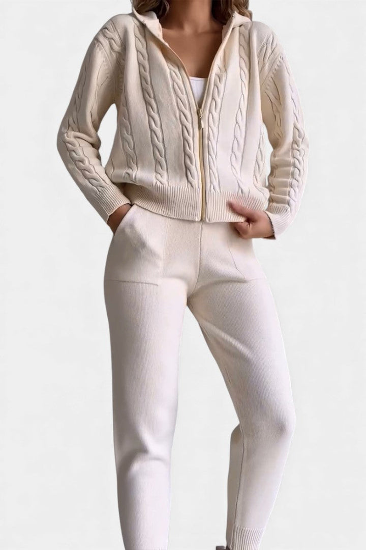 Perdita Casual Cardigan & Twisted Jacquard Knit Set