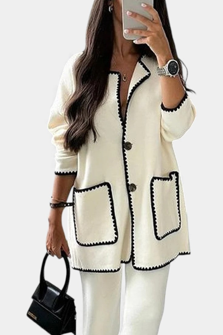 Xandra Two-Piece Set: Stylish Trimmed Jacket with Casual Pants