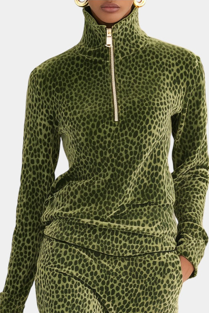 Avdotya Retro Leopard Print High Neck Set