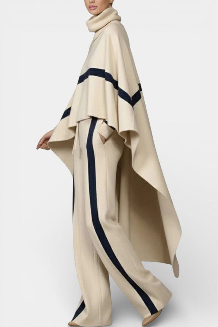 Hélys Striped Wide-Leg Pants & Two-Piece Cape Poncho Set