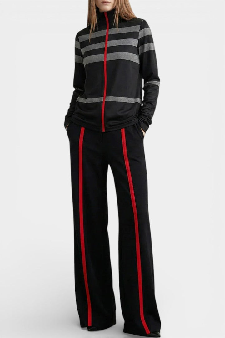Aymara Striped High-Neck Long Sleeve Top with Relaxed Fit