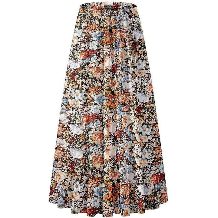Floral Print Elastic Waist Skirt for Autumn and Winter