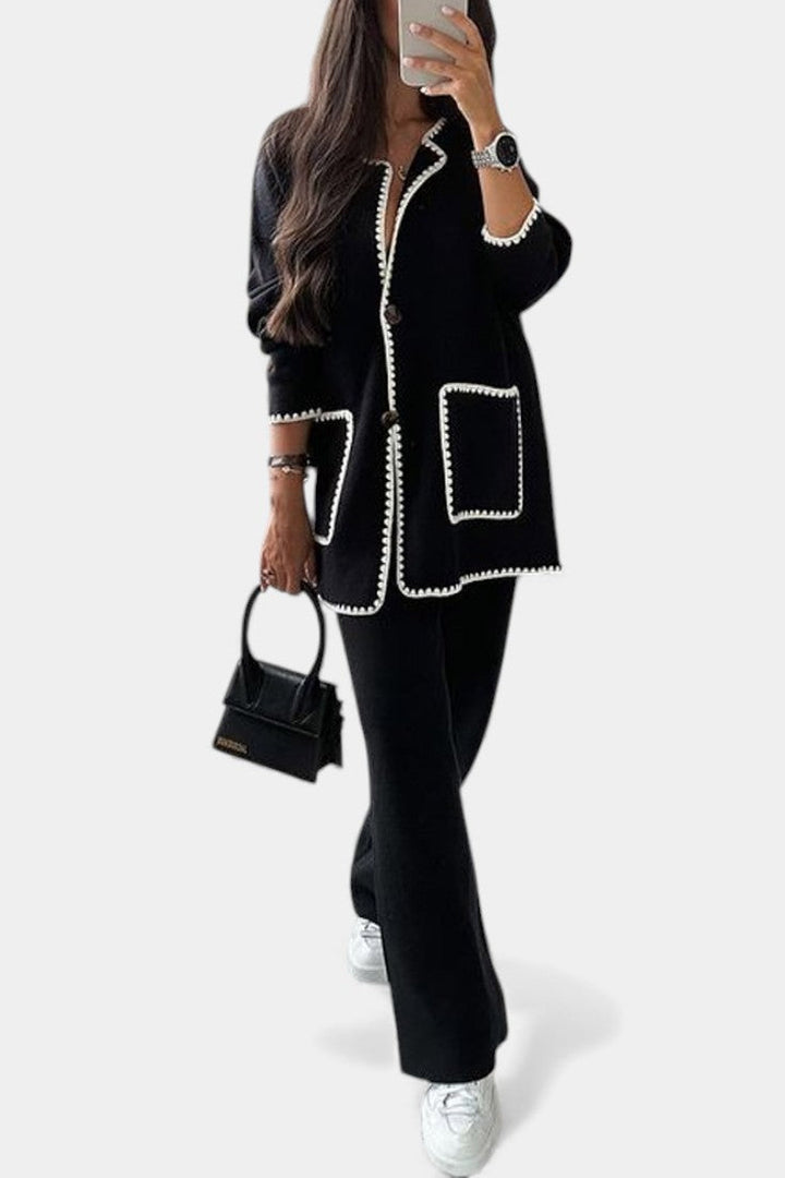 Xandra Two-Piece Set: Stylish Trimmed Jacket with Casual Pants