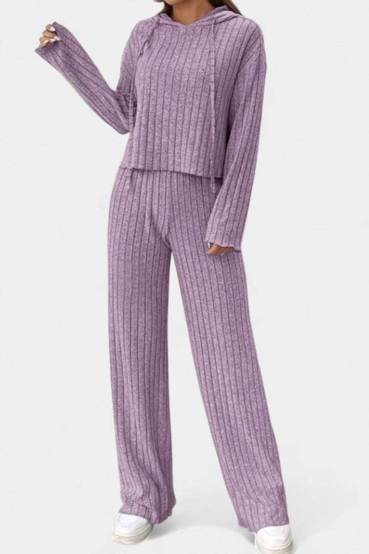 Federica Striped Knit Hooded Lounge Set