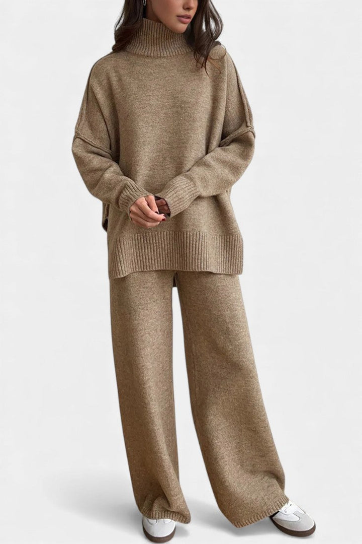 Xylia Turtleneck Knit Ensemble with Flared Trousers