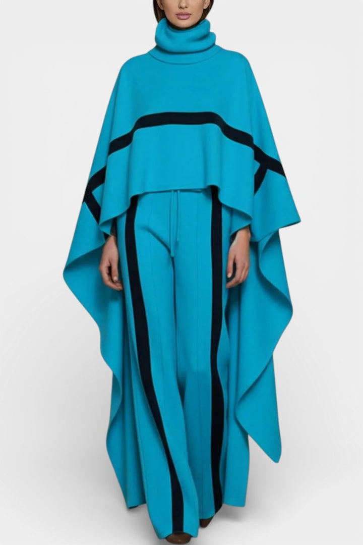 Hélys Striped Wide-Leg Pants and Two-Piece Cape Poncho Set