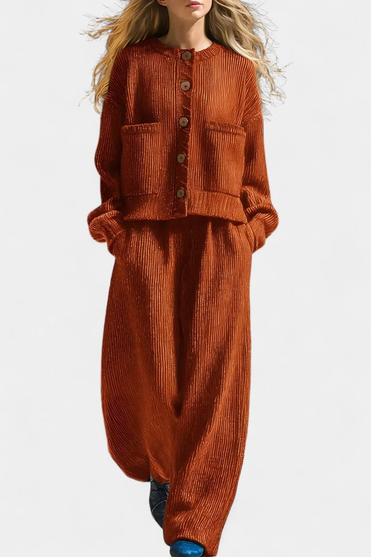 Magali Knit Cardigan and Wide-Leg Pants Set