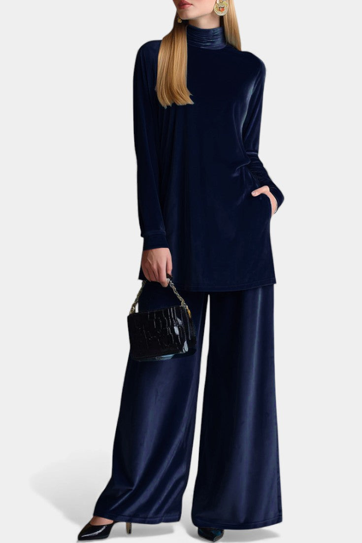 Tifenn Velvet High Neck Top and Split Pants Set