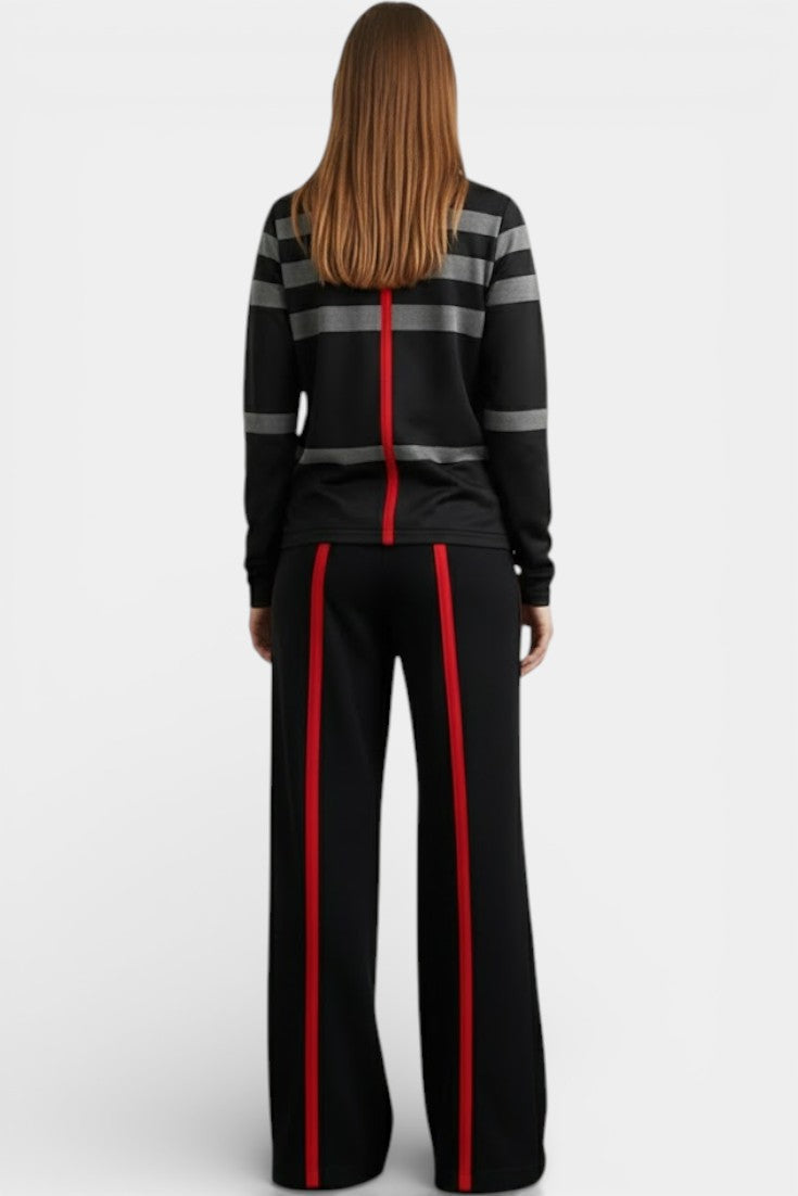 Aymara Striped High-Neck Long Sleeve Top with Relaxed Fit