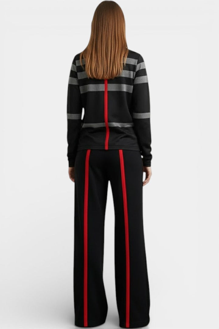 Aymara Striped High-Neck Long Sleeve Top with Relaxed Fit