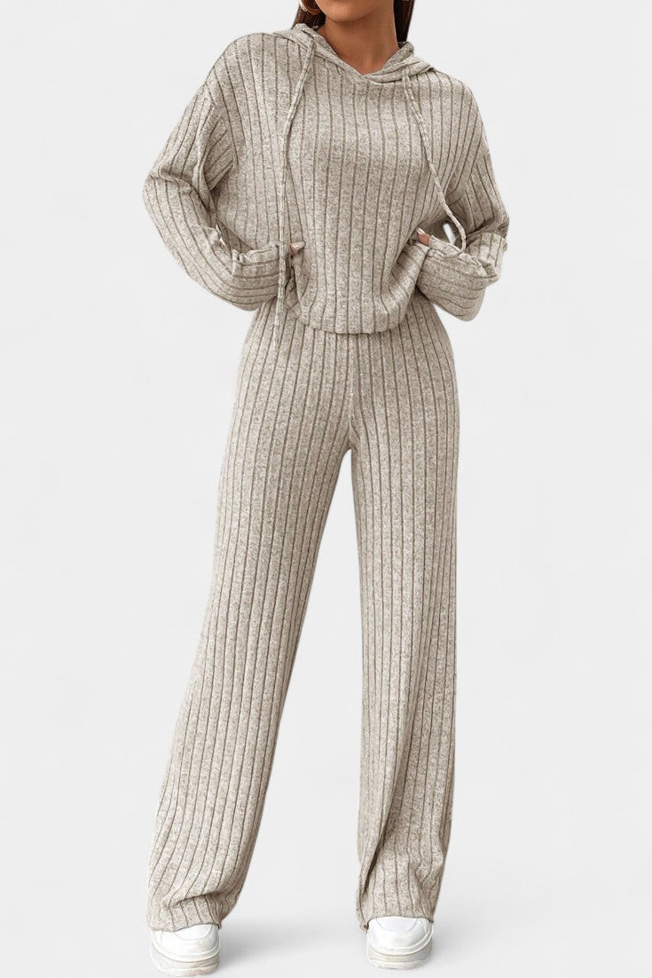 Federica Striped Knit Hooded Lounge Set