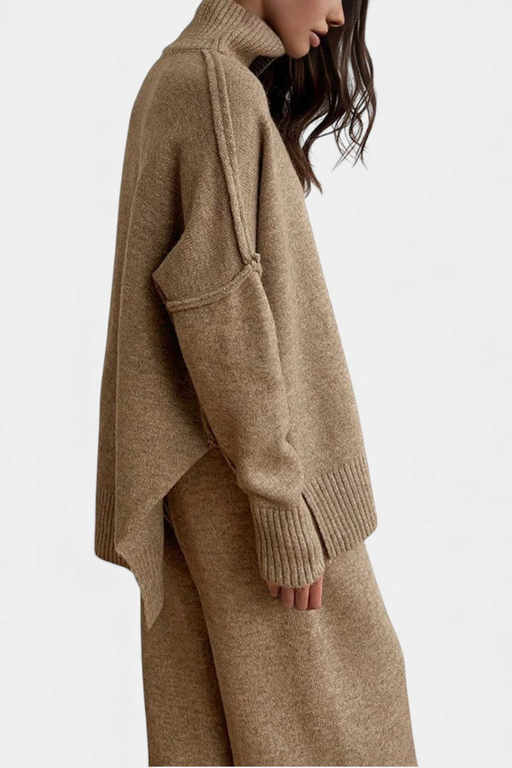 Xylia Turtleneck Knit Ensemble with Flared Trousers
