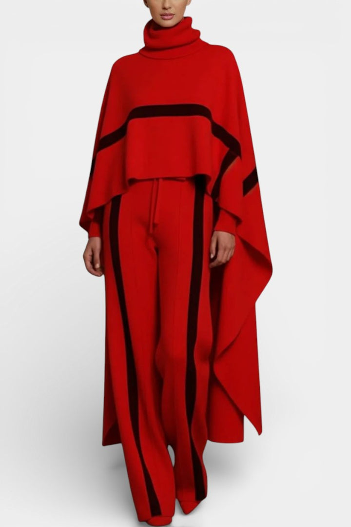 Hélys Striped Wide-Leg Pants & Two-Piece Cape Poncho Set