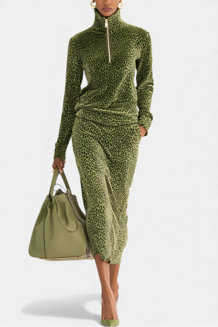 Avdotya Retro Leopard Print High Neck Set