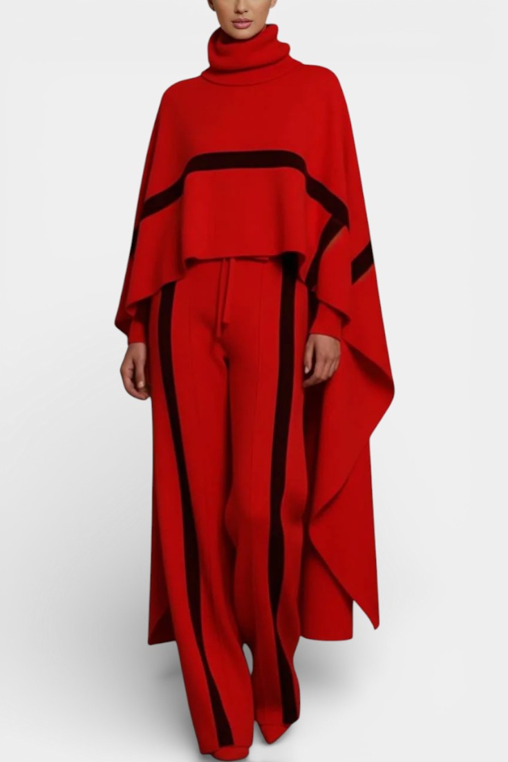Hélys Striped Wide-Leg Pants and Two-Piece Cape Poncho Set