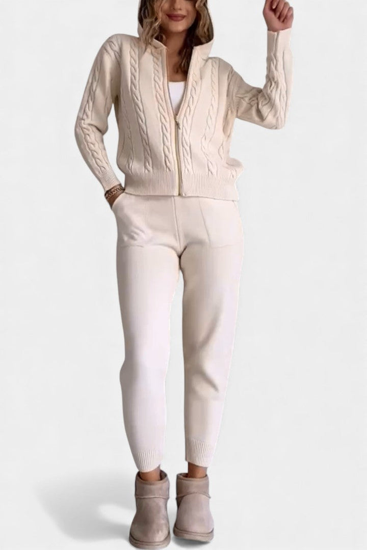 Perdita Casual Cardigan & Twisted Jacquard Sweater Set