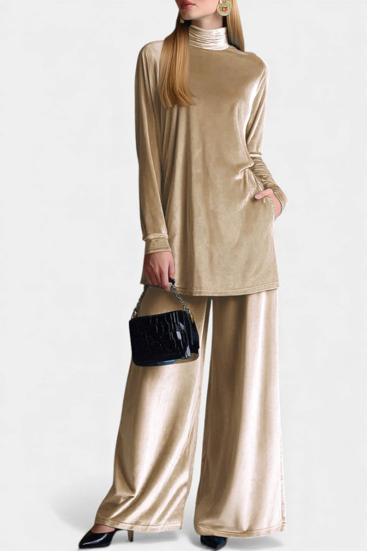 Tifenn Velvet High Neck Top and Split Pants Set