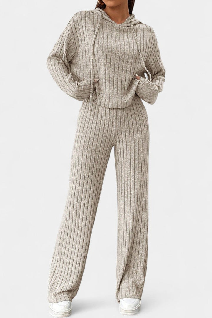Federica Striped Knit Hooded Lounge Set