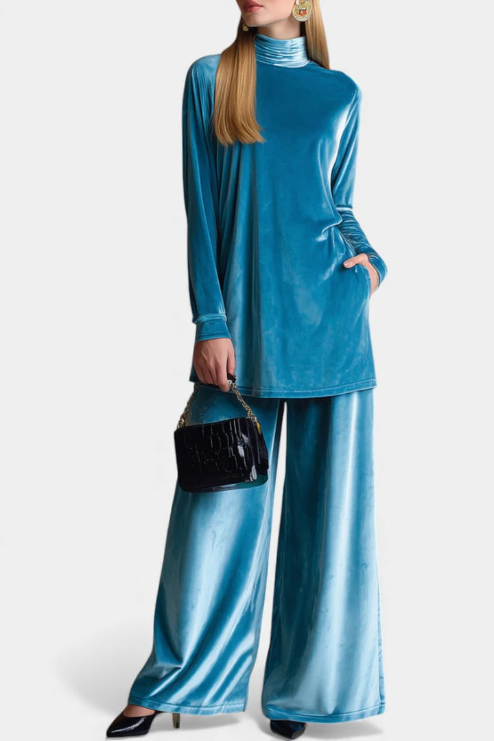 Tifenn Velvet High Neck Top and Split Pants Set