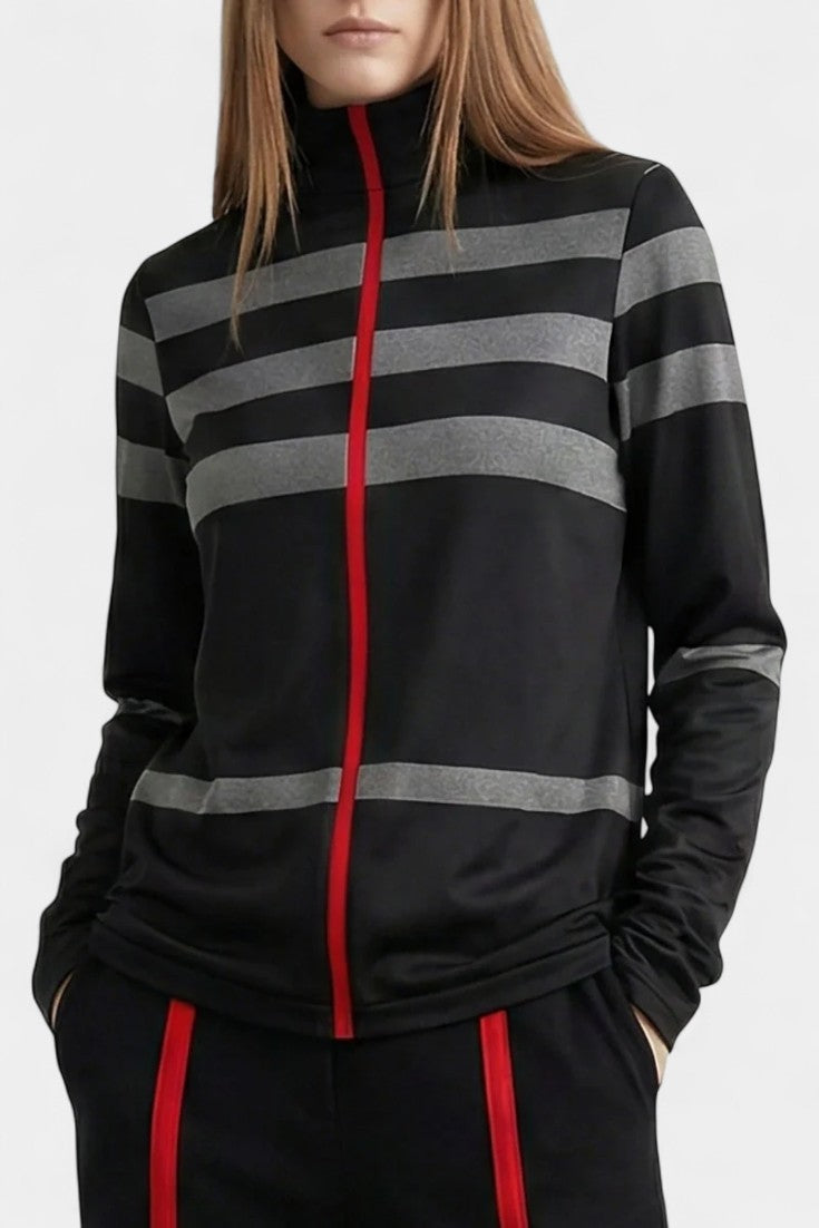 Aymara Striped High-Neck Long Sleeve Top with Relaxed Fit