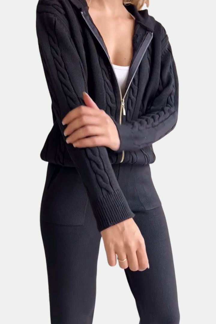 Perdita Casual Cardigan & Twisted Jacquard Sweater Set