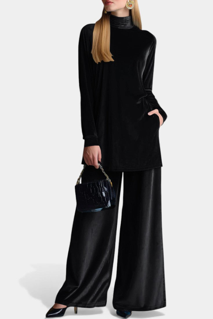 Tifenn Velvet High Neck Top and Split Pants Set