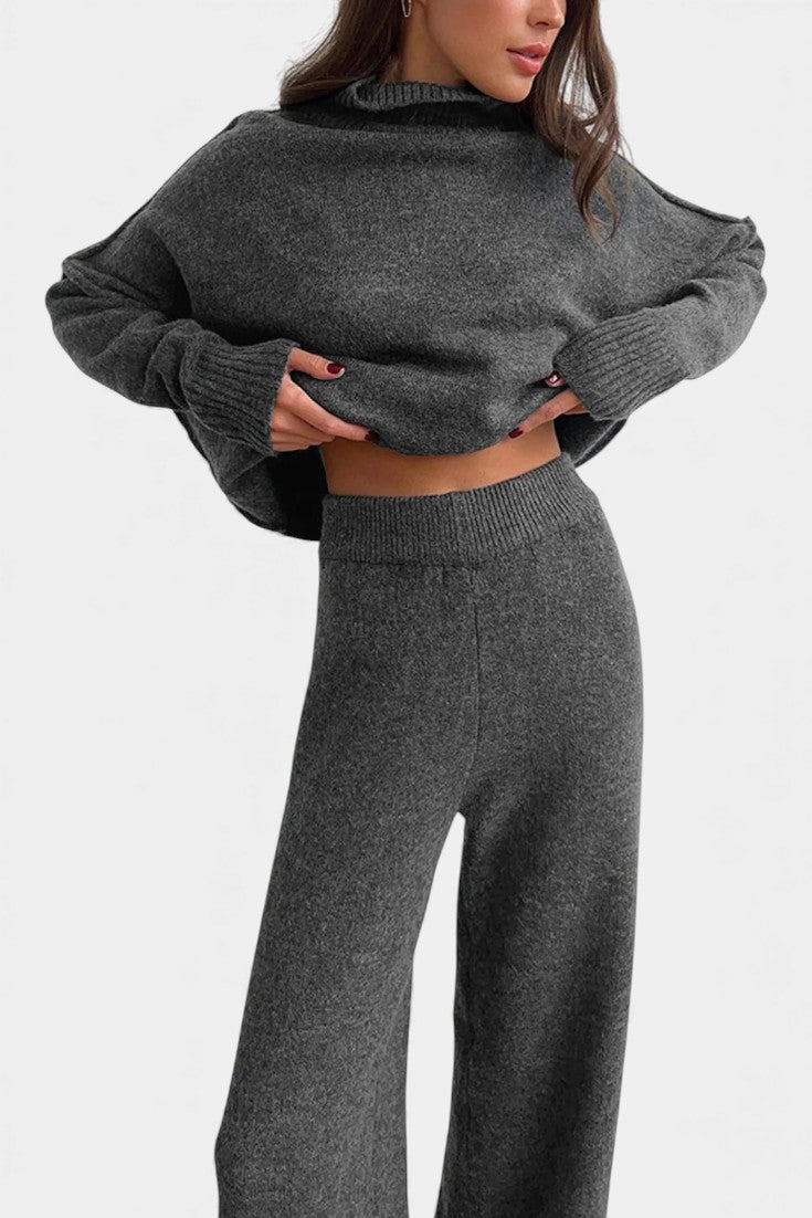 Xylia Turtleneck Knit Ensemble with Flared Trousers