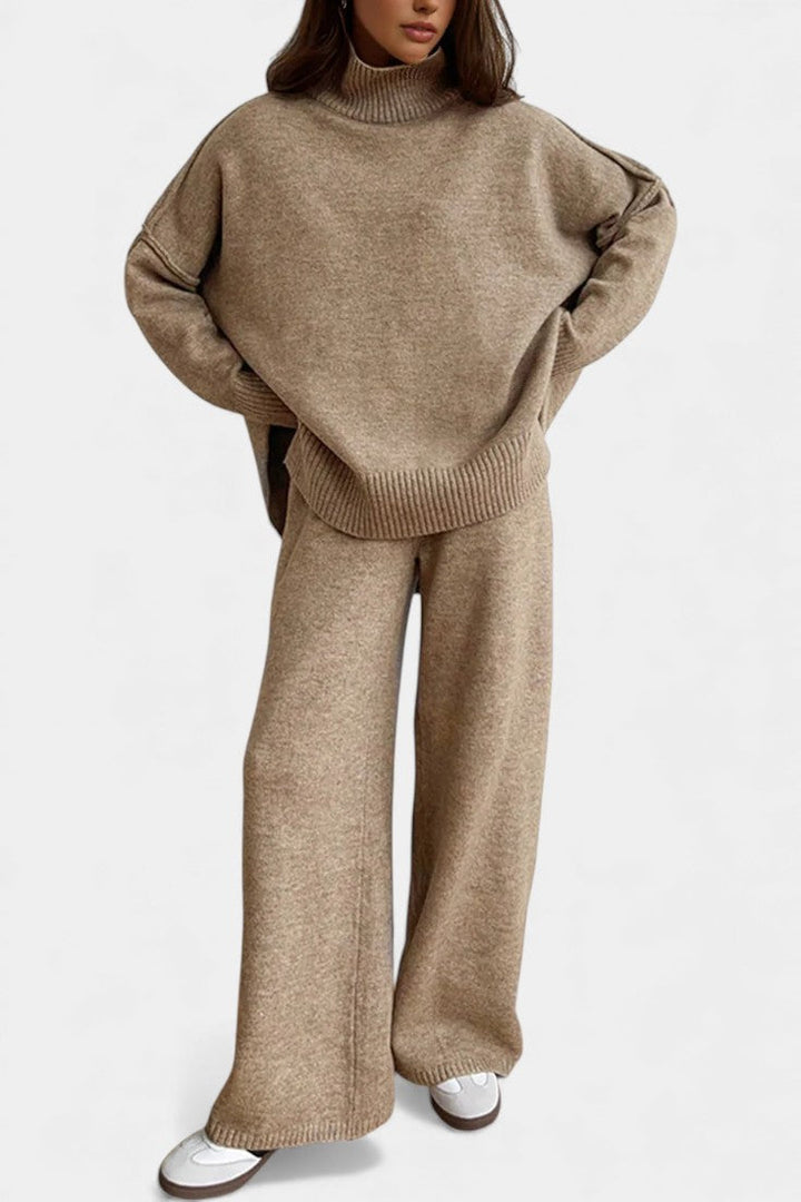 Xylia Turtleneck Knit Ensemble with Flared Trousers