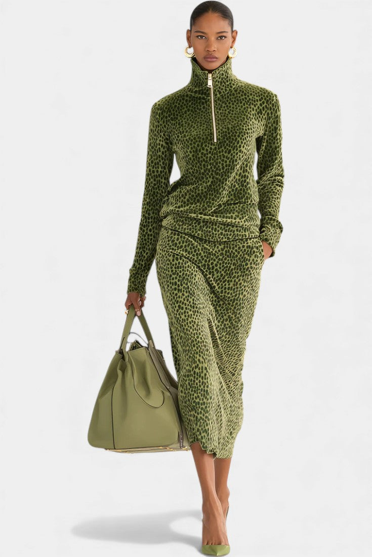 Avdotya Retro Leopard Print High Neck Set