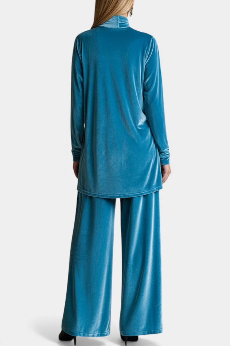 Tifenn Velvet High Neck Top and Split Pants Set