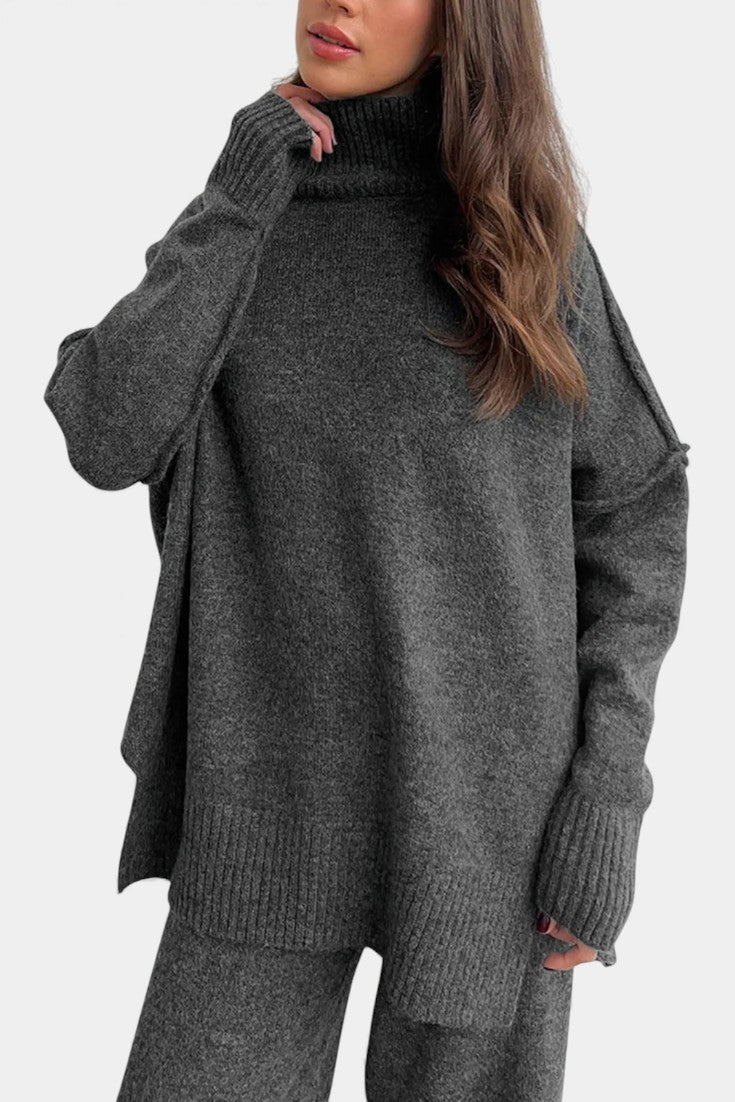 Xylia Turtleneck Knit Ensemble with Flared Trousers