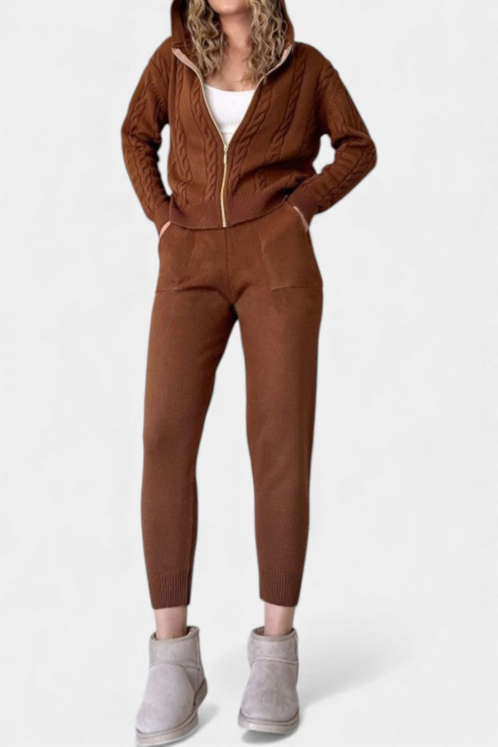 Perdita Casual Cardigan & Twisted Jacquard Sweater Set