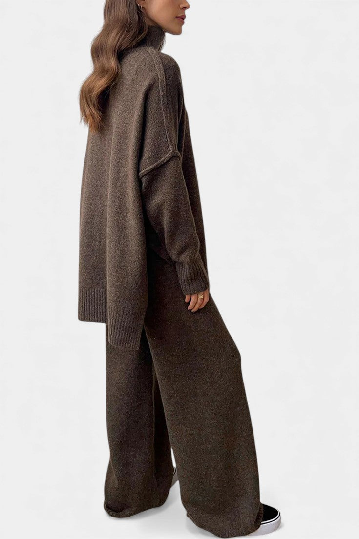 Xylia Turtleneck Knit Ensemble with Flared Trousers