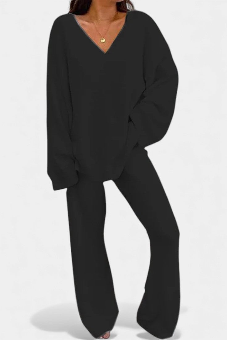 Siléale V-Neck Two-Piece Comfort Ensemble for Everyday Wear