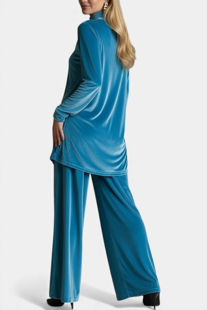 Tifenn Velvet High Neck Top and Split Pants Set