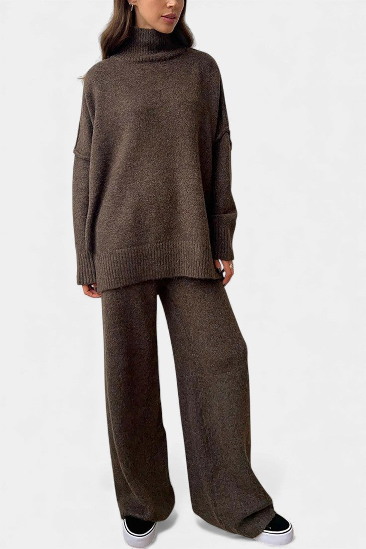 Xylia Turtleneck Knit Ensemble with Flared Trousers