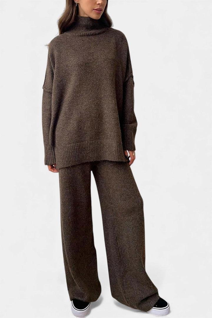 Xylia Turtleneck Knit Ensemble with Flared Trousers