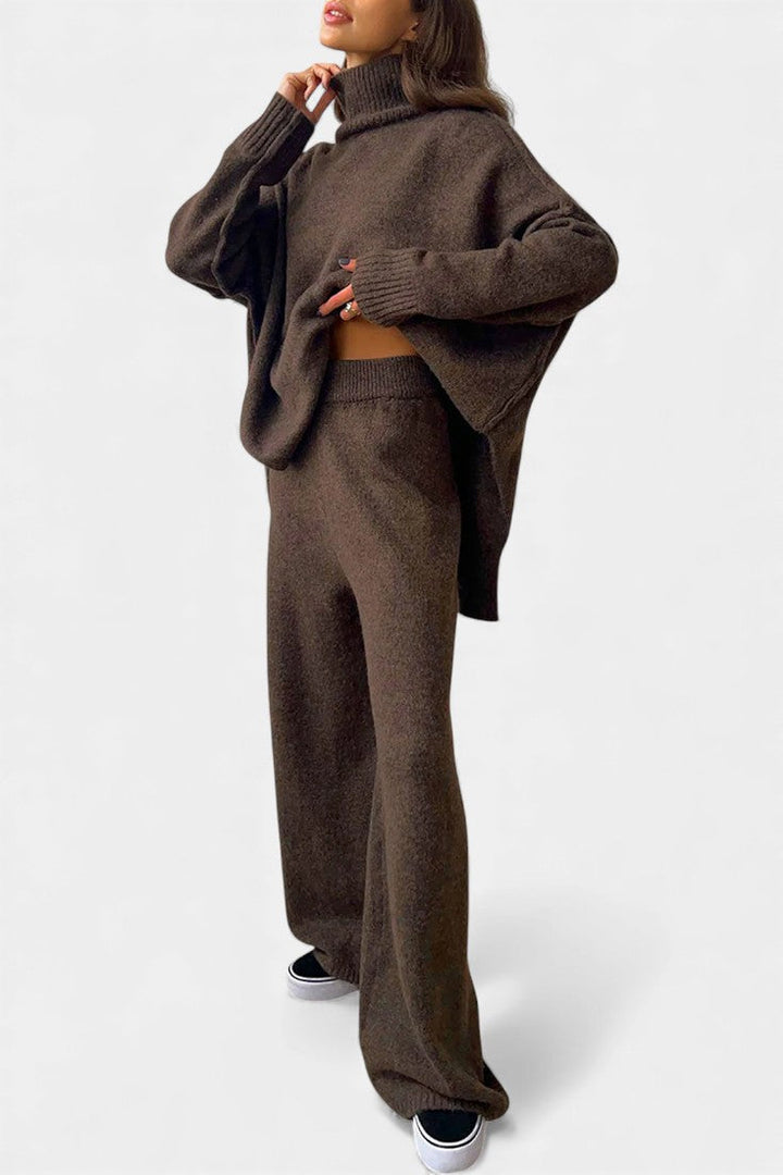 Xylia Turtleneck Knit Ensemble with Flared Trousers