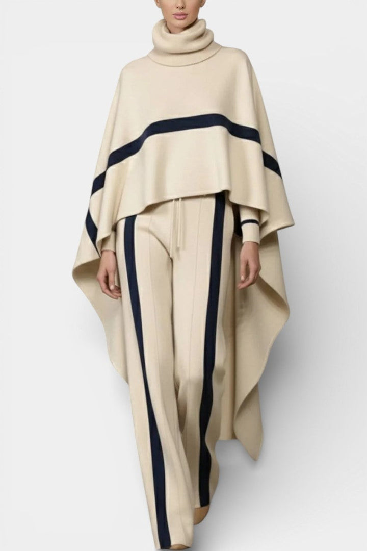 Hélys Striped Wide-Leg Pants & Two-Piece Cape Poncho Set